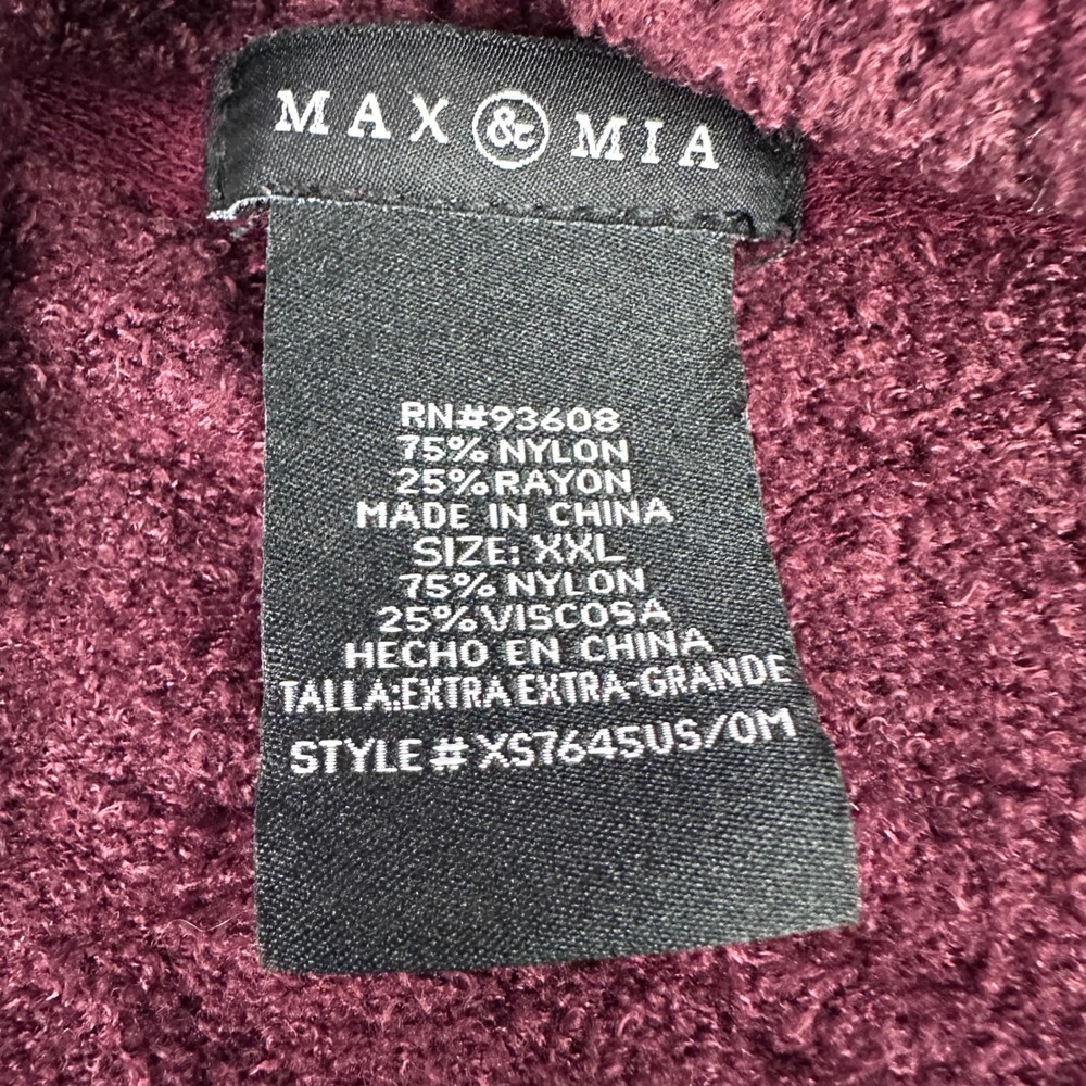 Max & Mia Womens XXL Burgundy Open Front Shawl Collar Knit Cardigan XS7645US/0M - Picture 2 of 7